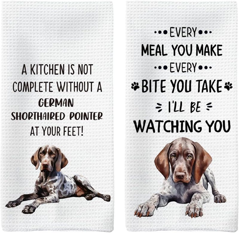 Tzhim German Shorthaired Pointer Gifts Kitchen Towels Set of 2, German Shorthaired Pointer Dishcloths Tea Towels Dish Towels, Dog Hand Towels, Dog Kitchen Bathroom Decor, 16x24inch - Image 1